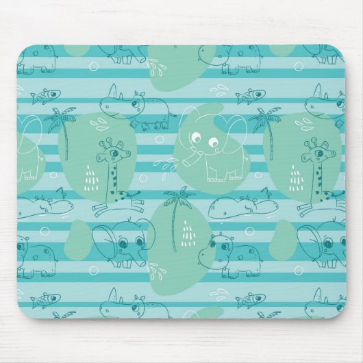 水1と遊んでいるかわいい動物 マウスパッド (正面)