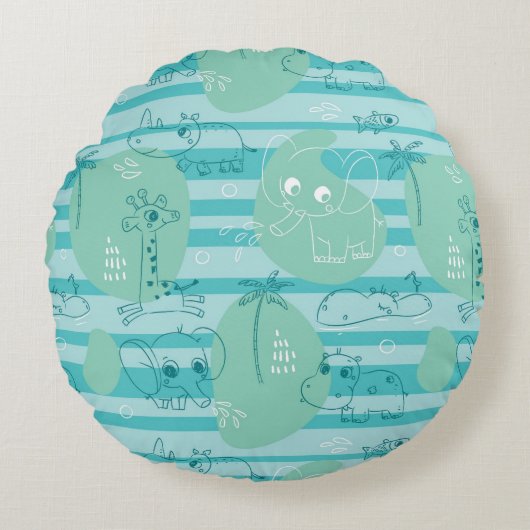 水1と遊んでいるかわいい動物 ラウンドクッション (正面)