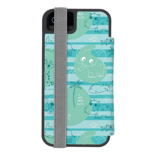 水1と遊んでいるかわいい動物 INCIPIO iPhoneウォレットケース (フォリオ裏面)