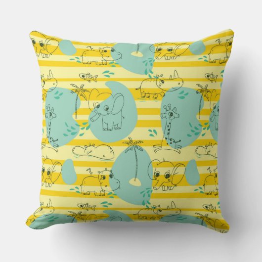 水2と遊んでいるかわいい動物 クッション (正面)