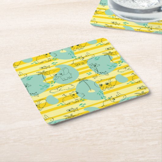 水2と遊んでいるかわいい動物 スクエアペーパーコースター (アングル)