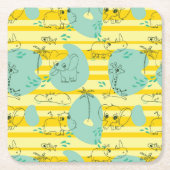 水2と遊んでいるかわいい動物 スクエアペーパーコースター (正面)
