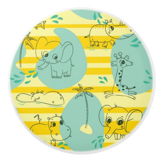 水2と遊んでいるかわいい動物 セラミックノブ (正面)