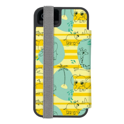 水2と遊んでいるかわいい動物 INCIPIO iPhoneウォレットケース (フォリオ裏面)