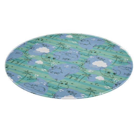 水3と遊んでいるかわいい動物 カッティングボード (角)