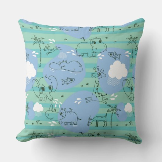 水3と遊んでいるかわいい動物 クッション (正面)