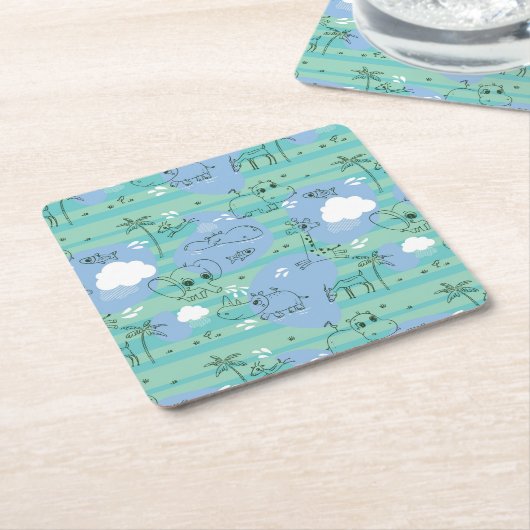 水3と遊んでいるかわいい動物 スクエアペーパーコースター (アングル)