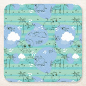 水3と遊んでいるかわいい動物 スクエアペーパーコースター (正面)