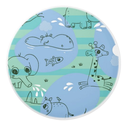 水3と遊んでいるかわいい動物 セラミックノブ (正面)
