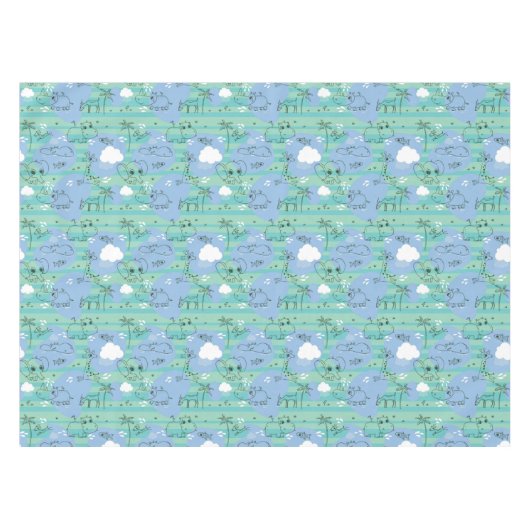 水3と遊んでいるかわいい動物 テーブルクロス (正面(横))