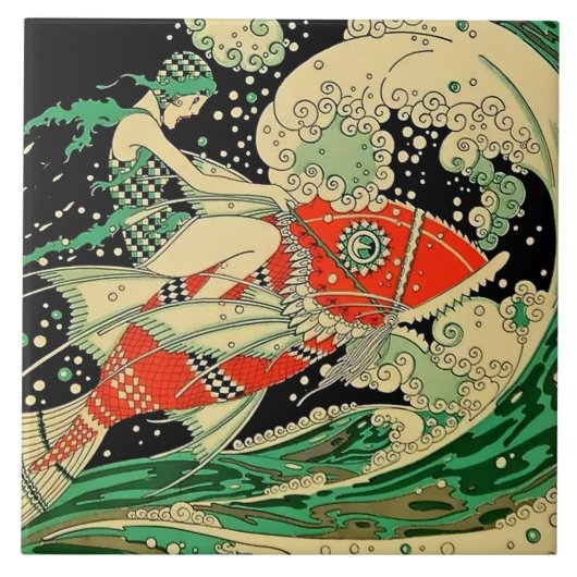 「水」アールデコ Jose Carlos作 タイル (正面)