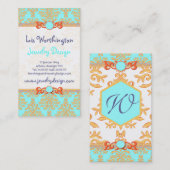 水、オレンジおよび金ゴールドのダマスク織のエレガントな上品 名刺 (正面/裏面)