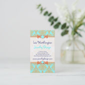 水、オレンジおよび金ゴールドのダマスク織のエレガントな上品 名刺 (スタンド正面)