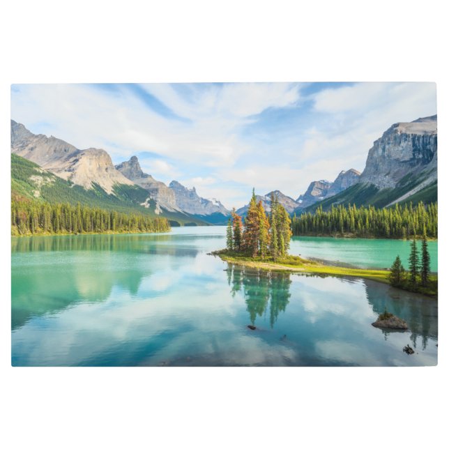 水 |カナダのジャスパー国立公園、マリーニュ湖 メタルプリント (正面)