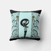 水、ティール（緑がかった色）及び黄色の海岸Deco クッション (裏面)