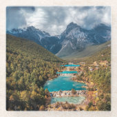 水 |ブルームーンレイク中国 ガラスコースター (正面)