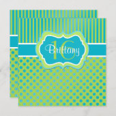 水、ライムの水玉模様の第16誕生日の招待状 招待状 (正面/裏面)