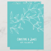 水、微妙な結婚式招待状の白の葉 招待状 (正面/裏面)