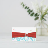 水、白および赤いダマスク織のプレイスカード プレイスカード (スタンド正面)