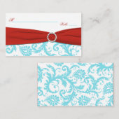 水、白および赤いダマスク織のプレイスカード プレイスカード (正面/裏面)
