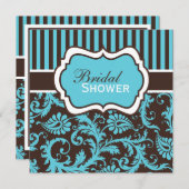 水、白、ブラウンのダマスク織のブライダルシャワーの招待 招待状 (正面/裏面)