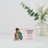 水、緑、ピンクおよびティール（緑がかった色）のXahara 名刺 (スタンド正面)