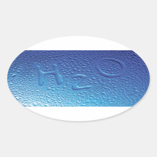 水、青いH2O 楕円形シール