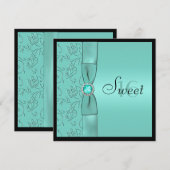 水、黒い印刷されたリボンのSweet sixteenの招待 招待状 (正面/裏面)