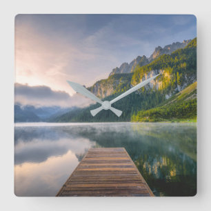 水 Azure Alpine Lake,オーストリア スクエア壁時計
