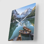 水 | Pragser Wildsee Dolomites Italy スクエア壁時計 (傾斜)