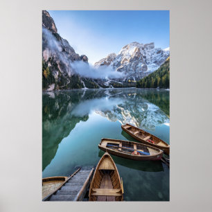 水 Pragser Wildsee Dolomites Italy ポスター