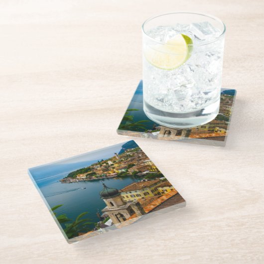 水 San Benedetto Church Lake Garda,イタリア ガラスコースター (アングル)