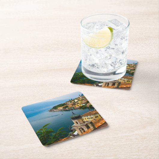 水 San Benedetto Church Lake Garda,イタリア スクエアペーパーコースター (インサイチュ)