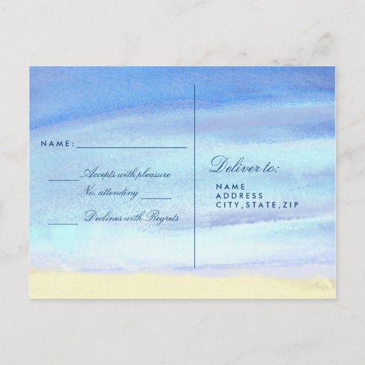 水RSVP上の文字列ライト インビテーションポストカード (裏面)