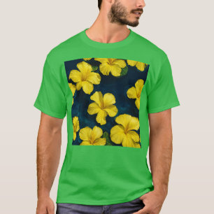 水Tシャツに浮かぶ黄色いハイビスカスの花 Tシャツ