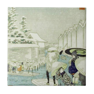 水Woodblockの芸術のヴィンテージの日本のな冬 タイル