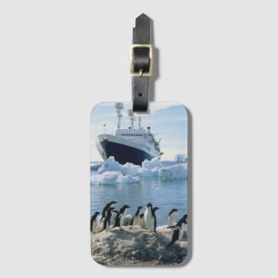 氷ったビーチに立っているペンギンのグループ ラゲッジタグ