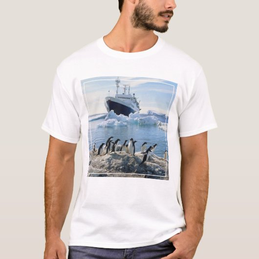 氷ったビーチに立っているペンギンのグループ Tシャツ (正面)