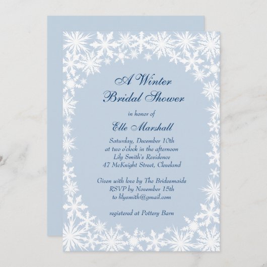 氷った青いブライダルシャワーの招待状の冬のレース 招待状 (正面/裏面)