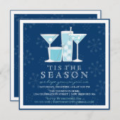 氷った青い休日の雪片およびカクテルパーティー 招待状 (正面/裏面)