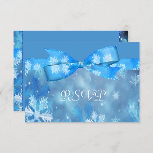 氷った青い冬の不思議の国の結婚式 出欠カード (正面/裏面)