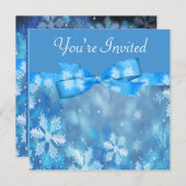 氷った青い冬の不思議の国の結婚式 招待状 (正面/裏面)