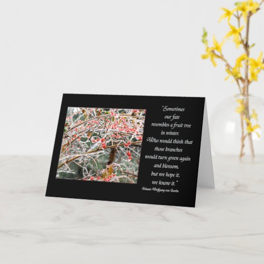 氷で覆われた枝と果実ゲーテの運命引用文 カード (黄色い花)