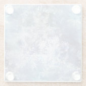 氷と雪のテクスチャ付き青いクリスマスパターン ガラスコースター (裏面)