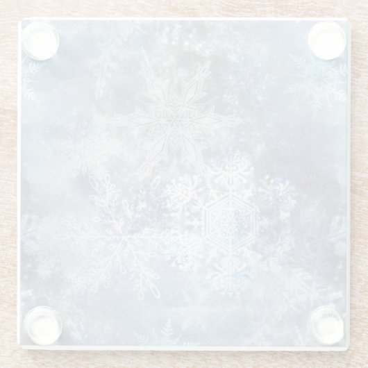 氷と雪のテクスチャ付き青いクリスマスパターン ガラスコースター (裏面)