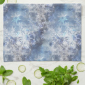 氷と雪のテクスチャ付き青いクリスマスパターン キッチンタオル (折り畳み)