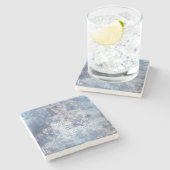 氷と雪のテクスチャ付き青いクリスマスパターン ストーンコースター (横)