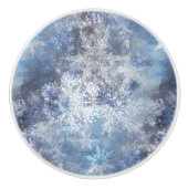 氷と雪のテクスチャ付き青いクリスマスパターン セラミックノブ (正面)