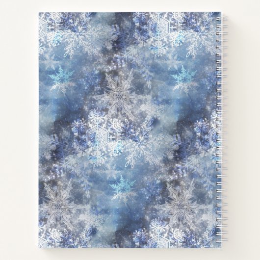 氷と雪のテクスチャ付き青いクリスマスパターン ノートブック (裏面)