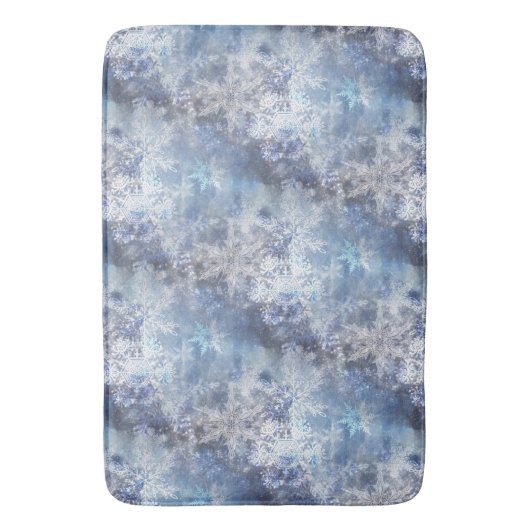 氷と雪のテクスチャ付き青いクリスマスパターン バスマット (正面縦)